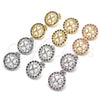 Oro Laminado Stud Earring, Gold Filled Style Flower Design, with Black and White Micro Pave, Polished, Golden Finish, 02.233.0017.1