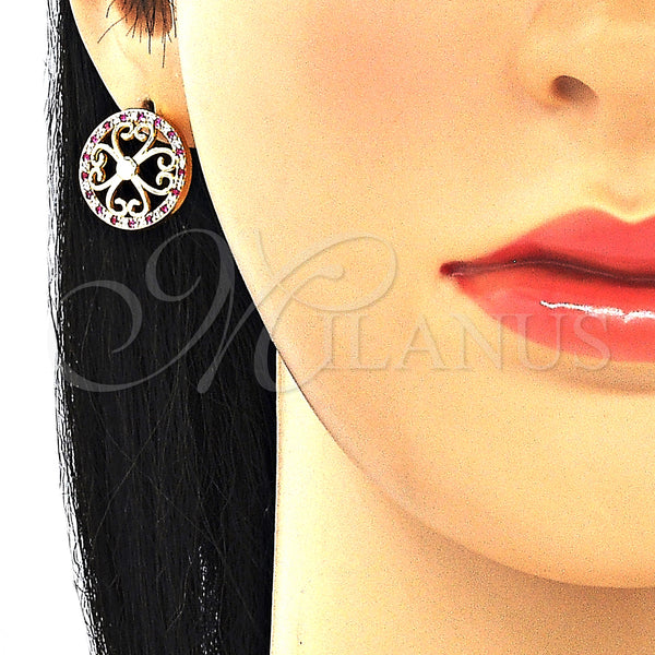 Gold Filled Ring — Stud Earring Flower Design with Ruby and White — alternate product view — SKU 130241 | Oro Laminado anillo — Stud Earring flor diseño with Ruby and blanco — SKU 130241
