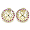 Oro Laminado Stud Earring, Gold Filled Style Flower Design, with Ruby and White Micro Pave, Polished, Golden Finish, 02.233.0017.2
