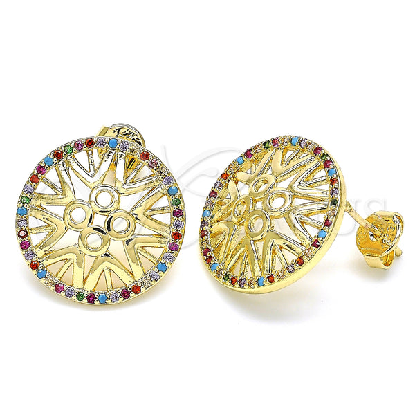Gold Filled Ring — Stud Earring with Multicolor Micro Pave Polished 02. — main product view — SKU 130245 | Oro Laminado anillo — Stud Earring with Multicolor Micro Pave pulido 02. — SKU 130245