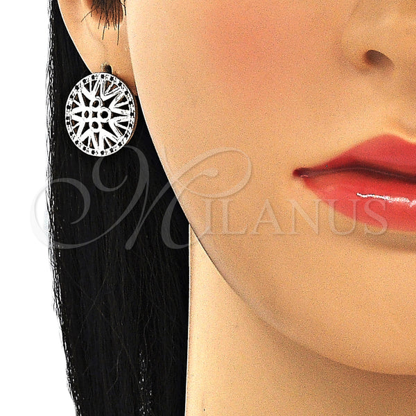 White Gold Filled Ring — Stud Earring with Black and White Micro Pave — alternate product view — SKU 130249 | Oro Laminado Blanco anillo — Stud Earring with negro and blanco Micro Pave — SKU 130249