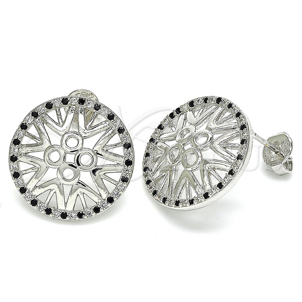 White Gold Filled Ring — Stud Earring with Black and White Micro Pave — main product view — SKU 130249 | Oro Laminado Blanco anillo — Stud Earring with negro and blanco Micro Pave — SKU 130249