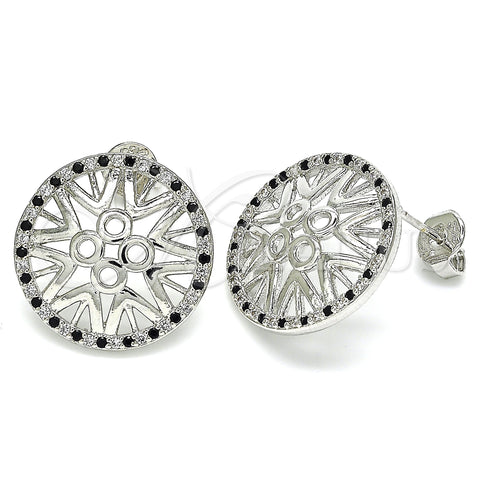 Rhodium Plated Stud Earring, with Black and White Micro Pave, Polished, Rhodium Finish, 02.233.0018.4
