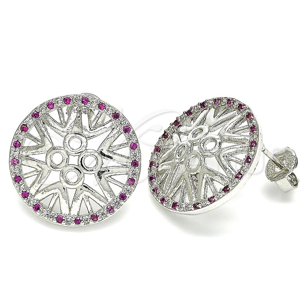 Rhodium Plated Stud Earring, with Ruby and White Micro Pave, Polished, Rhodium Finish, 02.233.0018.5