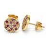 Oro Laminado Stud Earring, Gold Filled Style with Ruby and White Micro Pave, Polished, Golden Finish, 02.233.0019.2