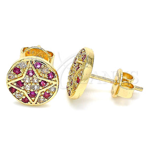 Gold Filled Ring — Stud Earring with Ruby and White Micro Pave — main product view — SKU 130253 | Oro Laminado anillo — Stud Earring with Ruby and blanco Micro Pave — SKU 130253