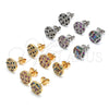Oro Laminado Stud Earring, Gold Filled Style with Ruby and White Micro Pave, Polished, Golden Finish, 02.233.0019.2