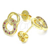 Oro Laminado Stud Earring, Gold Filled Style with Ruby and White Micro Pave, Polished, Golden Finish, 02.233.0020.2