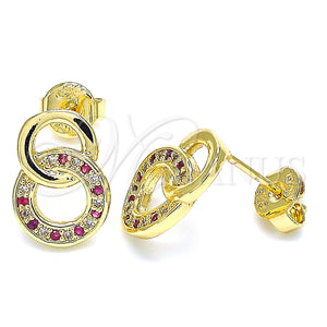 Gold Filled Ring — Stud Earring with Ruby and White Micro Pave — main product view — SKU 130259 | Oro Laminado anillo — Stud Earring with Ruby and blanco Micro Pave — SKU 130259