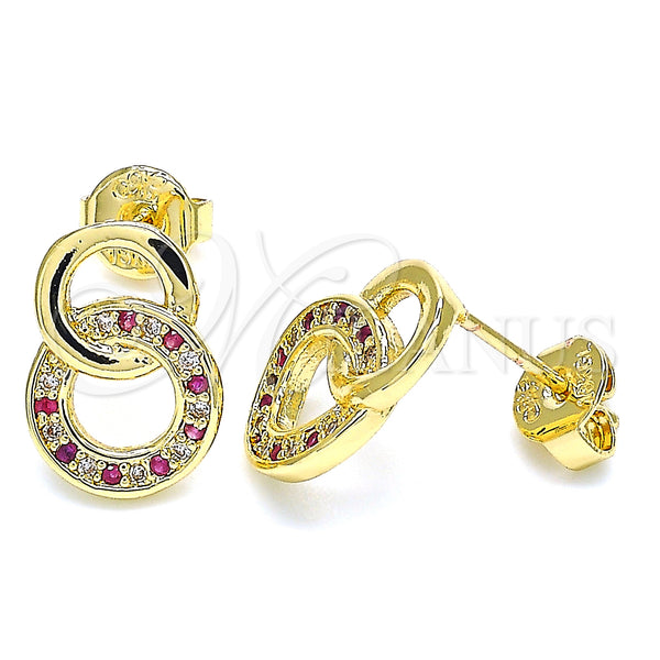 Gold Filled Ring — Stud Earring with Ruby and White Micro Pave — main product view — SKU 130259 | Oro Laminado anillo — Stud Earring with Ruby and blanco Micro Pave — SKU 130259
