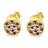 Oro Laminado Stud Earring, Gold Filled Style with Ruby and White Micro Pave, Polished, Golden Finish, 02.233.0021.2