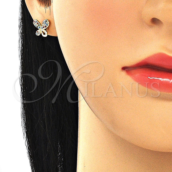 Gold Filled Ring — Stud Earring Butterfly Design with Multicolor Micro Pave — alternate product view — SKU 130269 | Oro Laminado anillo — Stud Earring Butterfly diseño with Multicolor Micro Pave — SKU 130269