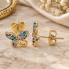 Oro Laminado Stud Earring, Gold Filled Style Butterfly Design, with Multicolor Micro Pave, Polished, Golden Finish, 02.233.0022