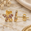 Oro Laminado Stud Earring, Gold Filled Style Butterfly Design, with Ruby and White Micro Pave, Polished, Golden Finish, 02.233.0022.2