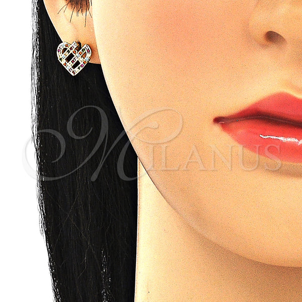 Gold Filled Ring — Stud Earring Heart Design with Multicolor Micro Pave — alternate product view — SKU 130275 | Oro Laminado anillo — Stud Earring corazón diseño with Multicolor Micro Pave — SKU 130275