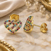 Oro Laminado Stud Earring, Gold Filled Style Heart Design, with Multicolor Micro Pave, Polished, Golden Finish, 02.233.0023