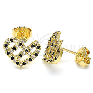 Gold Filled Ring — Stud Earring Heart Design with Black and White — main product view — SKU 130276 | Oro Laminado anillo — Stud Earring corazón diseño with negro and blanco — SKU 130276