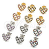 Oro Laminado Stud Earring, Gold Filled Style Heart Design, with Black and White Micro Pave, Polished, Golden Finish, 02.233.0023.1