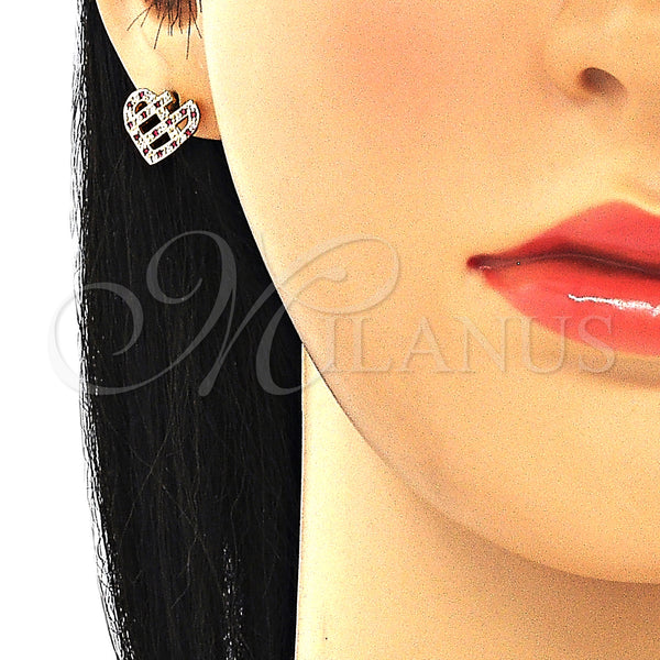 Gold Filled Ring — Stud Earring Heart Design with Ruby and White — alternate product view — SKU 130277 | Oro Laminado anillo — Stud Earring corazón diseño with Ruby and blanco — SKU 130277
