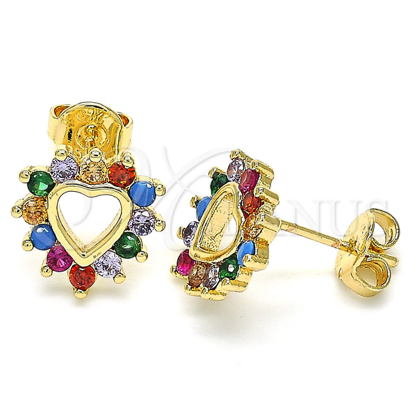 Gold Filled Ring — Stud Earring Heart Design with Multicolor Cubic Zirconia — main product view — SKU 130281 | Oro Laminado anillo — Stud Earring corazón diseño with Multicolor Cubic Zirconia — SKU 130281