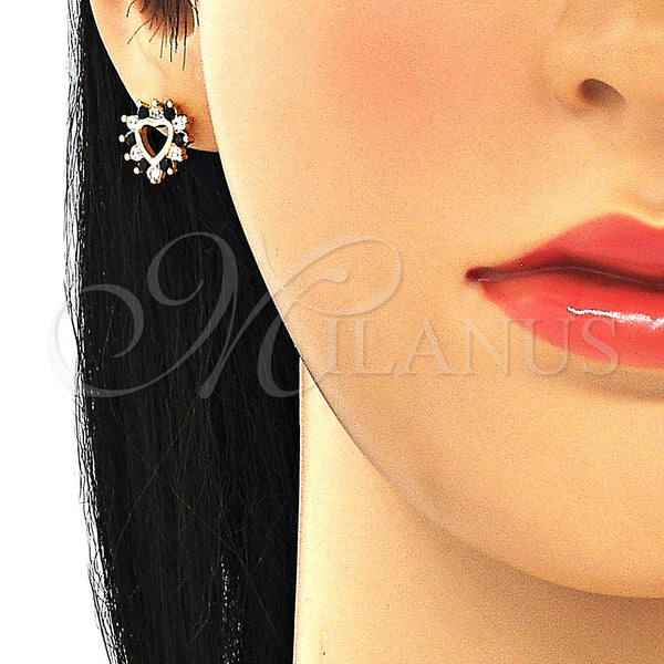 Gold Filled Ring — Stud Earring Heart Design with Black and White — alternate product view — SKU 130282 | Oro Laminado anillo — Stud Earring corazón diseño with negro and blanco — SKU 130282