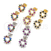 Oro Laminado Stud Earring, Gold Filled Style Heart Design, with Black and White Micro Pave, Polished, Golden Finish, 02.233.0024.1