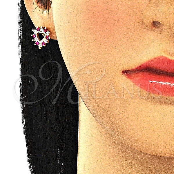Gold Filled Ring — Stud Earring Heart Design with Garnet and White — alternate product view — SKU 130283 | Oro Laminado anillo — Stud Earring corazón diseño with Garnet and blanco — SKU 130283