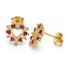 Oro Laminado Stud Earring, Gold Filled Style Heart Design, with Garnet and White Micro Pave, Polished, Golden Finish, 02.233.0024.2