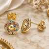 Oro Laminado Stud Earring, Gold Filled Style Flower Design, with Multicolor Micro Pave, Polished, Golden Finish, 02.233.0025