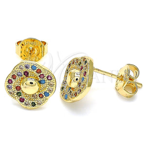 Gold Filled Ring — Stud Earring Flower Design with Multicolor Micro Pave — main product view — SKU 130286 | Oro Laminado anillo — Stud Earring flor diseño with Multicolor Micro Pave — SKU 130286