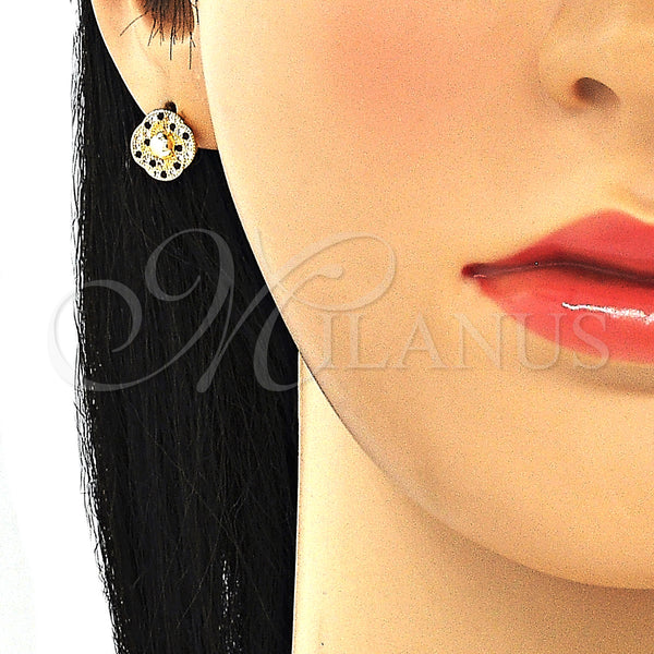 Gold Filled Ring — Stud Earring with Black and White Micro Pave — alternate product view — SKU 130287 | Oro Laminado anillo — Stud Earring with negro and blanco Micro Pave — SKU 130287