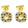 Oro Laminado Stud Earring, Gold Filled Style with Black and White Micro Pave, Polished, Golden Finish, 02.233.0025.1
