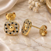 Oro Laminado Stud Earring, Gold Filled Style with Black and White Micro Pave, Polished, Golden Finish, 02.233.0025.1