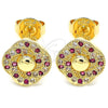 Oro Laminado Stud Earring, Gold Filled Style with Ruby and White Micro Pave, Polished, Golden Finish, 02.233.0025.2