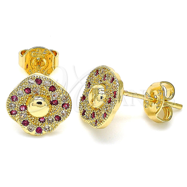 Gold Filled Ring — Stud Earring with Ruby and White Micro Pave — main product view — SKU 130288 | Oro Laminado anillo — Stud Earring with Ruby and blanco Micro Pave — SKU 130288