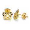 Oro Laminado Stud Earring, Gold Filled Style Butterfly Design, with Black and White Micro Pave, Polished, Golden Finish, 02.233.0026.1