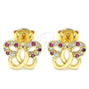 Oro Laminado Stud Earring, Gold Filled Style Butterfly Design, with Ruby and White Micro Pave, Polished, Golden Finish, 02.233.0026.2