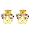 Oro Laminado Stud Earring, Gold Filled Style Butterfly Design, with Ruby and White Micro Pave, Polished, Golden Finish, 02.233.0026.2