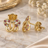 Oro Laminado Stud Earring, Gold Filled Style Butterfly Design, with Ruby and White Micro Pave, Polished, Golden Finish, 02.233.0026.2