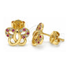 Oro Laminado Stud Earring, Gold Filled Style Butterfly Design, with Ruby and White Micro Pave, Polished, Golden Finish, 02.233.0026.2