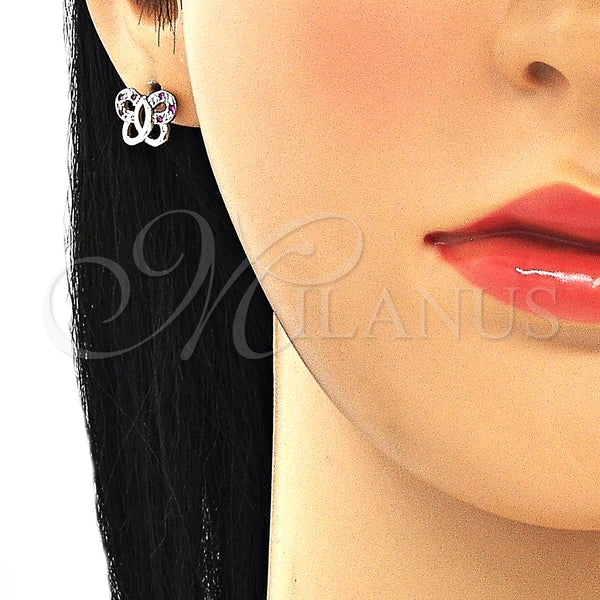 White Gold Filled Ring — Stud Earring Butterfly Design with Ruby and White — alternate product view — SKU 130297 | Oro Laminado Blanco anillo — Stud Earring Butterfly diseño with Ruby and blanco — SKU 130297