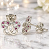 White Gold Filled Stud Earring, Butterfly Design, with Ruby and White Micro Pave, Polished, Rhodium Finish, 02.233.0026.5