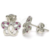 Rhodium Gold Filled Stud Earring, Butterfly Design, with Ruby and White Micro Pave, Polished, Rhodium Finish, 02.233.0026.5