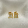 Oro Laminado Stud Earring, Gold Filled Style with White Cubic Zirconia, Polished, Golden Finish, 02.342.0039