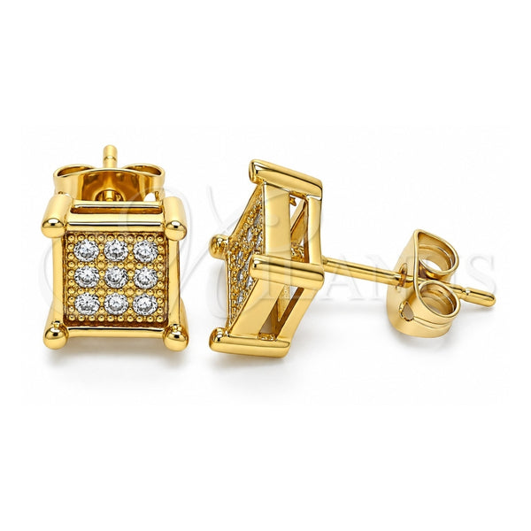 Oro Laminado Stud Earring, Gold Filled Style with White Cubic Zirconia, Polished, Golden Finish, 02.342.0039
