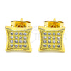 Oro Laminado Stud Earring, Gold Filled Style with White Micro Pave, Polished, Golden Finish, 02.342.0040