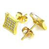 Oro Laminado Stud Earring, Gold Filled Style with White Micro Pave, Polished, Golden Finish, 02.342.0040