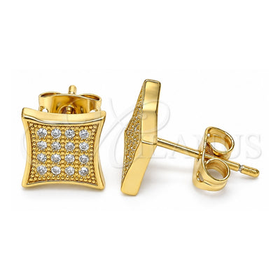 Oro Laminado Stud Earring, Gold Filled Style with White Micro Pave, Polished, Golden Finish, 02.342.0040