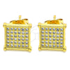 Oro Laminado Stud Earring, Gold Filled Style with White Micro Pave, Polished, Golden Finish, 02.342.0047