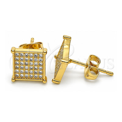 Oro Laminado Stud Earring, Gold Filled Style with White Micro Pave, Polished, Golden Finish, 02.342.0047